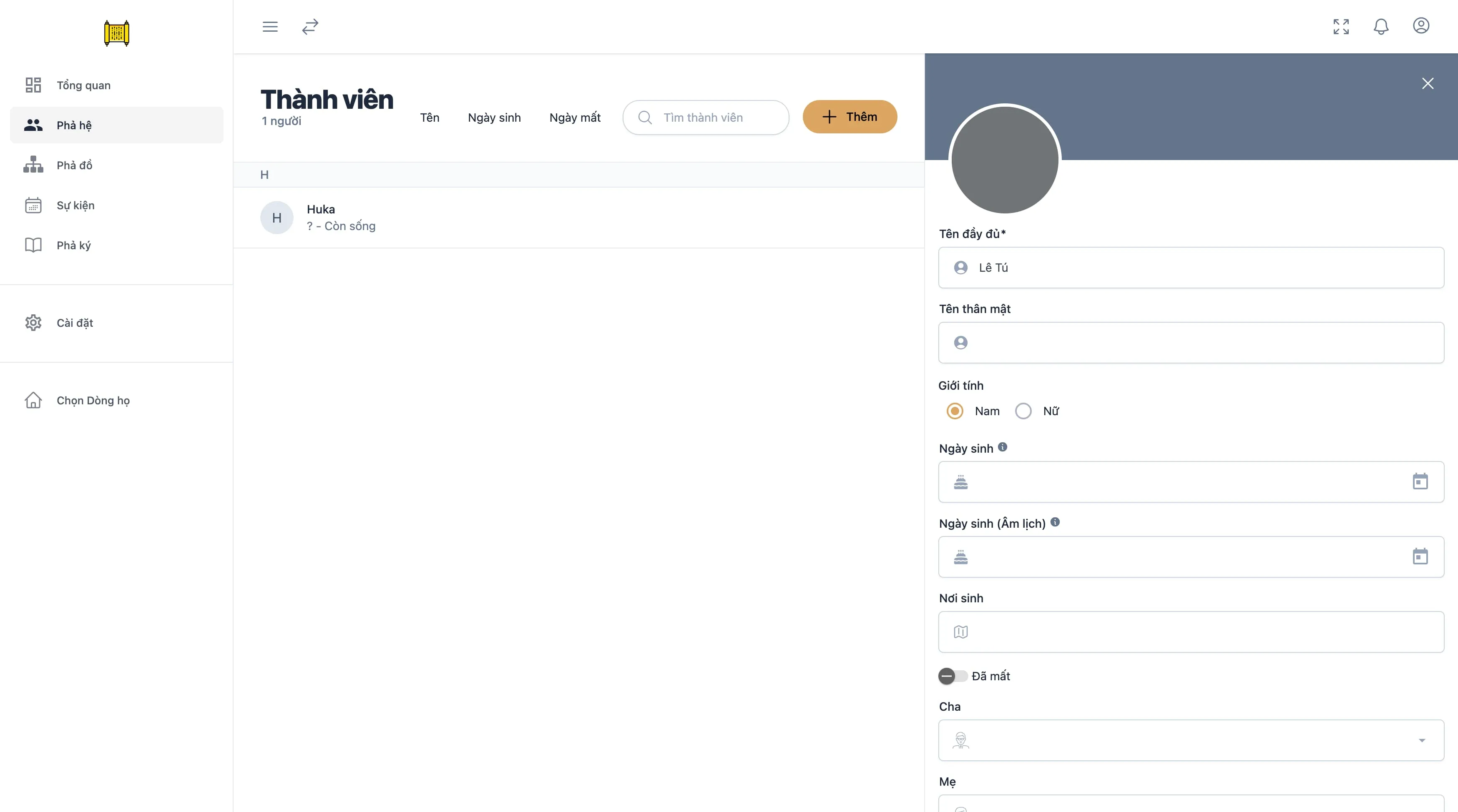 Hướng dẫn thêm thành viên vào gia phả online