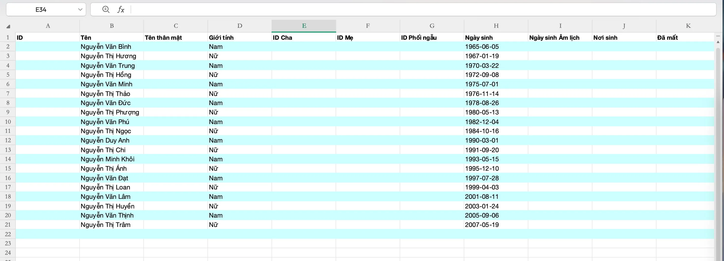 Hướng dẫn nhập thông tin